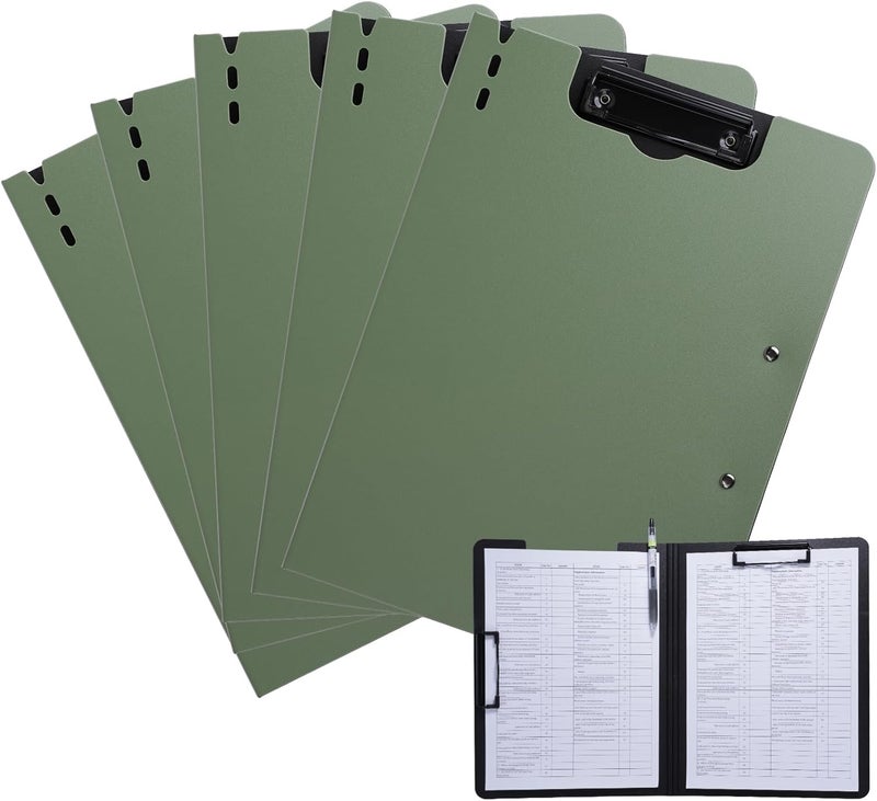 FRETONBA Clipboard Folder, 5 Pack A4 Foldable Clipboard with Horizontal and Vertical Double Metal Clips, 360 Degree Foldable Binder Clipboards with Pen Holder, File Cover Folder Clipboards, Green - Image 1